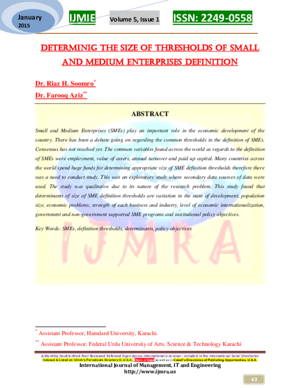 (PDF) DETERMINIG THE SIZE OF THRESHOLDS OF SMALL AND MEDIUM ENTERPRISES ...