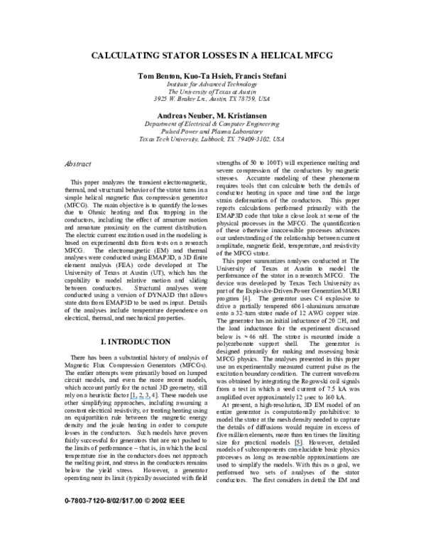 (PDF) Calculating stator losses in a helical MFCG