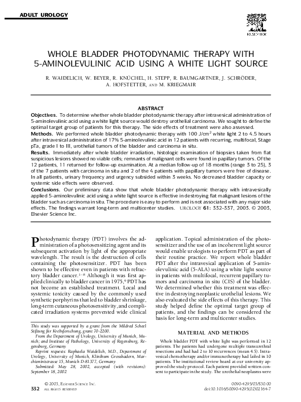 (PDF) Whole bladder photodynamic therapy with 5-aminolevulinic acid ...