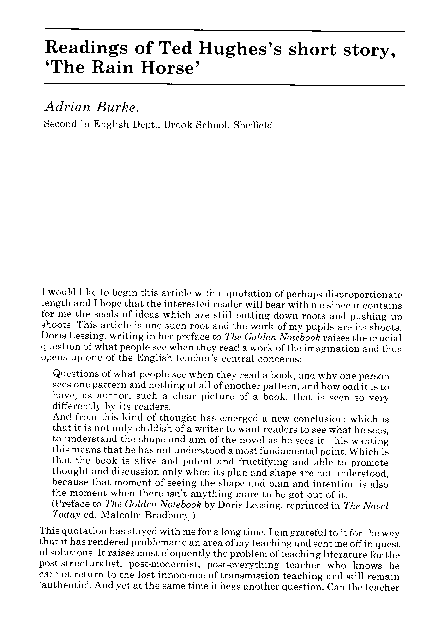(PDF) Readings of Ted Hughes's short story, ‘The Rain Horse | Adrian
