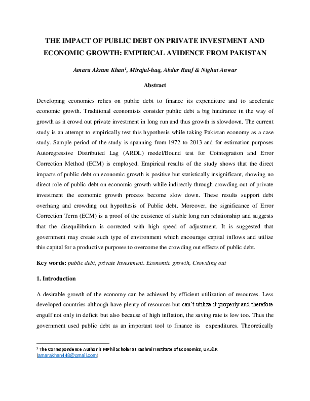 (PDF) THE IMPACT OF PUBLIC DEBT ON PRIVATE INVESTMENT AND ECONOMIC ...
