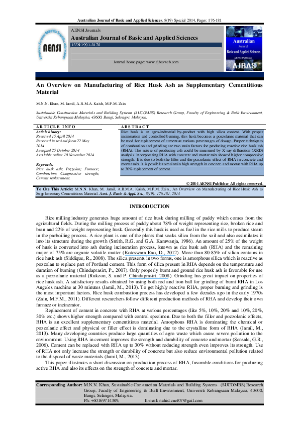 (PDF) An Overview on Manufacturing of Rice Husk Ash as Supplementary ...