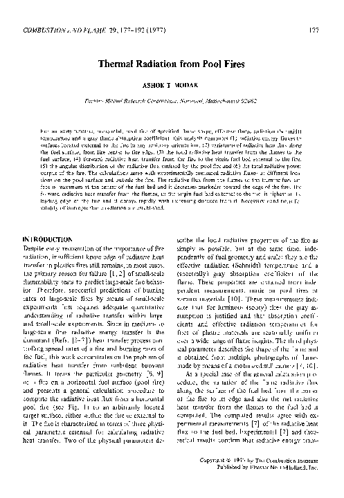 (PDF) Thermal radiation from pool fires