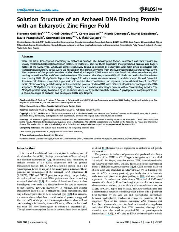 (PDF) Solution Structure of an Archaeal DNA Binding Protein with an ...