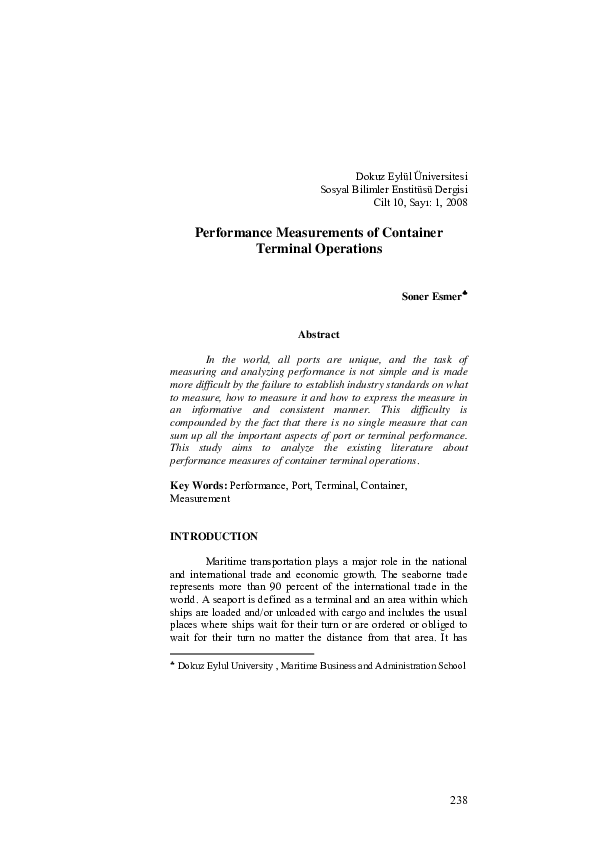 (PDF) Performance Measurements of Container Terminal Operations