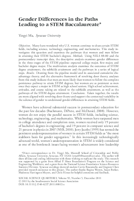 (PDF) Gender Differences in the Paths Leading to a STEM Baccalaureate