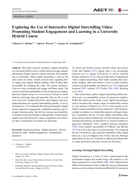 (PDF) Exploring the Use of Interactive Digital Storytelling Video ...