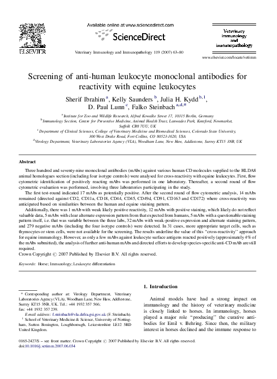 (PDF) Screening of anti-human leukocyte monoclonal antibodies for ...