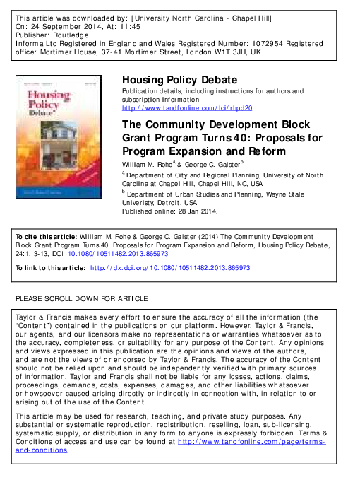 (PDF) Housing Policy Debate The Community Development Block Grant ...