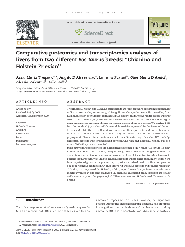 (PDF) Comparative proteomics and transcriptomics analyses of livers ...
