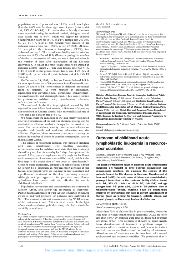 (PDF) Outcome of childhood acute lymphoblastic leukaemia in resource ...