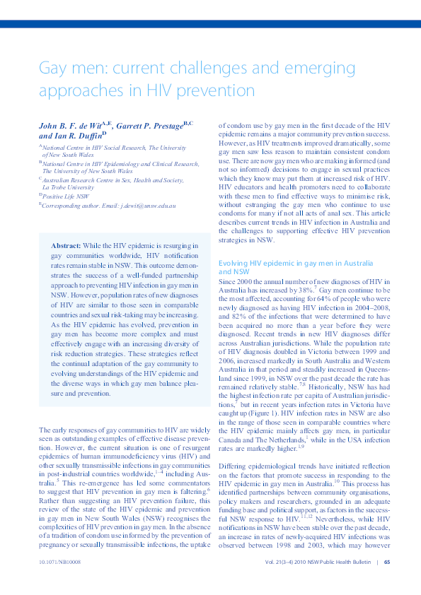 (PDF) Gay men: current challenges and emerging approaches in HIV prevention