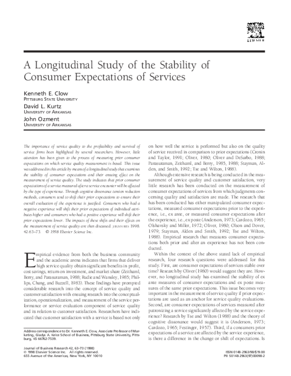 (PDF) A Longitudinal Study of the Stability of Consumer Expectations of ...