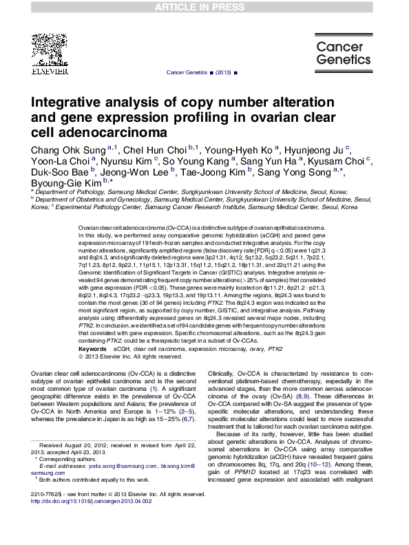 (PDF) Copy Number Alterations and Gene Expression in Ov-CCA