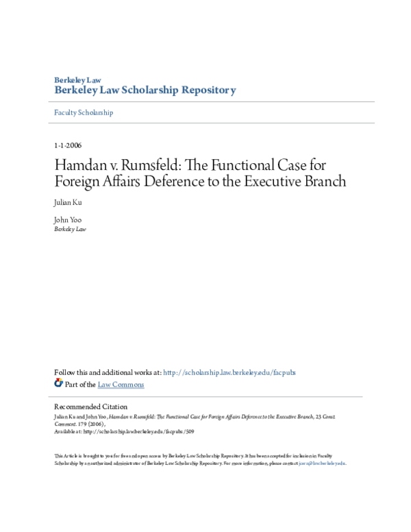 (PDF) Hamdan v. Rumsfeld: The Functional Case for Foreign Affairs ...