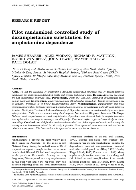 (PDF) Pilot randomized controlled study of dexamphetamine substitution ...