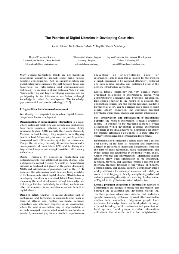 PDF) The promise of digital libraries in developing countries