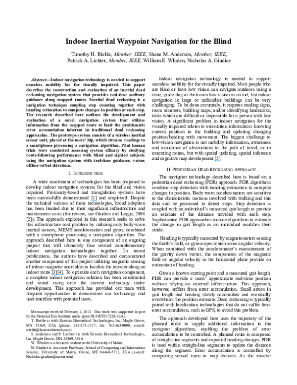 (PDF) Indoor inertial waypoint navigation for the blind