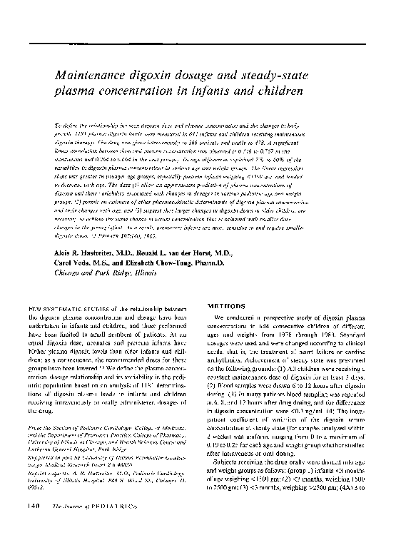 (PDF) Maintenance digoxin dosage and steady-state plasma concentration ...