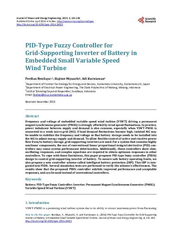 (PDF) PIDType Fuzzy Controller for GridSupporting Inverter of Battery in Embedded Small
