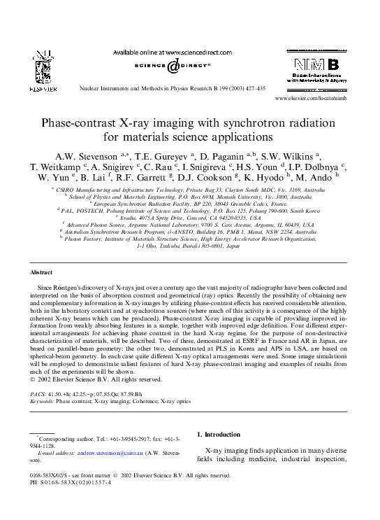 (PDF) Phase-contrast X-ray imaging with synchrotron radiation for ...
