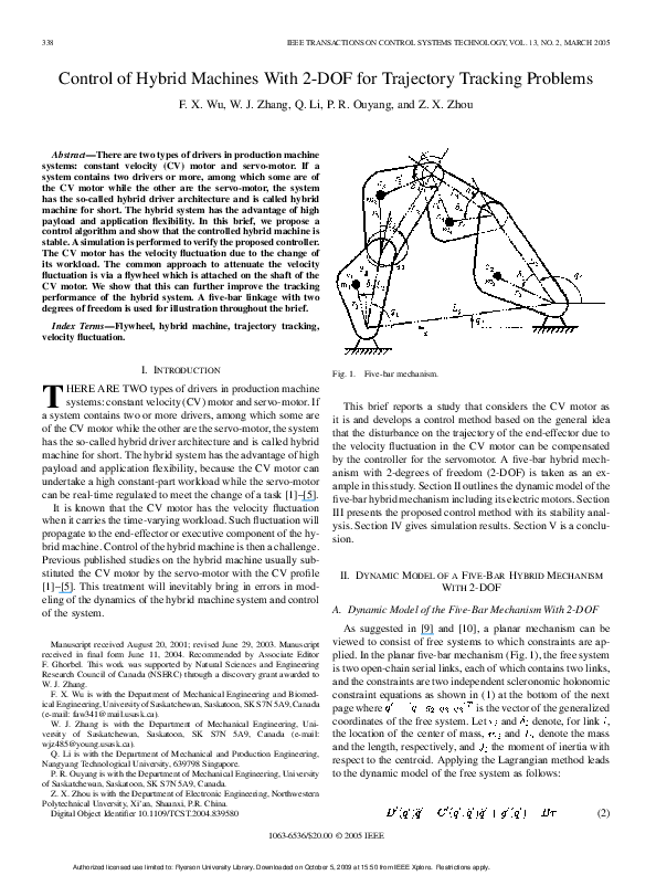 (PDF) Control of hybrid Machines with 2-DOF for trajectory tracking ...