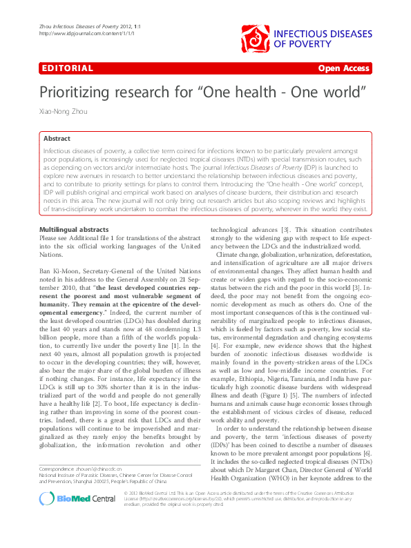 (PDF) Prioritizing research for "One health - One world