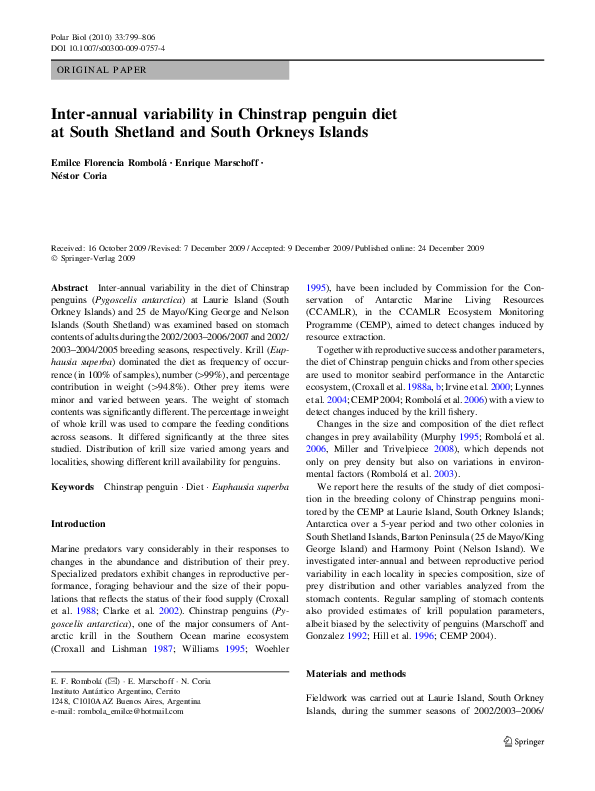 (PDF) Inter-annual variability in Chinstrap penguin diet at South