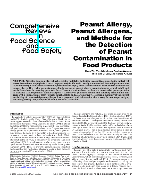 (PDF) Peanut Allergy, Peanut Allergens, and Methods for the Detection