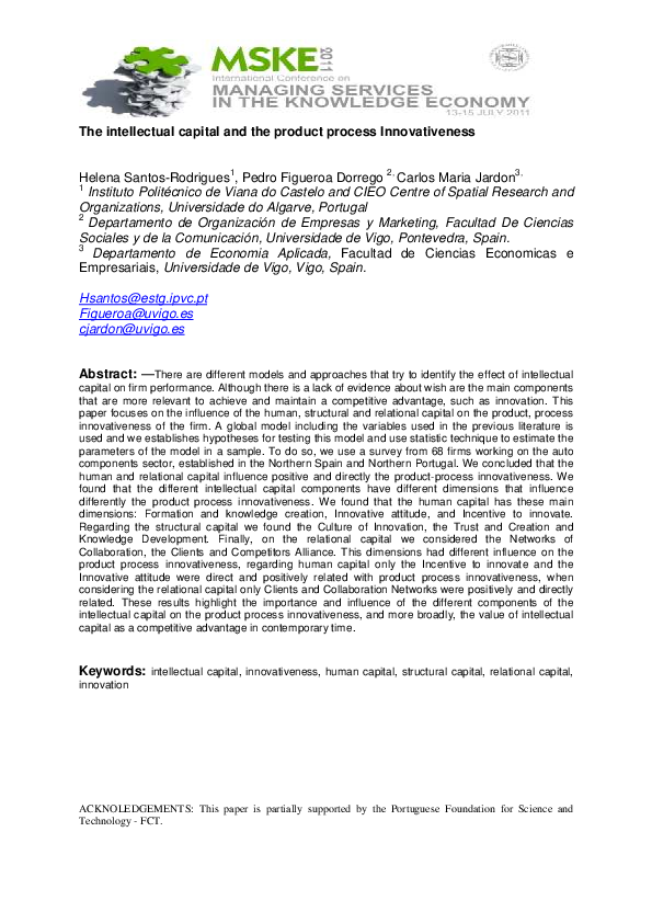 (PDF) The intellectual capital and the product process Innovativeness