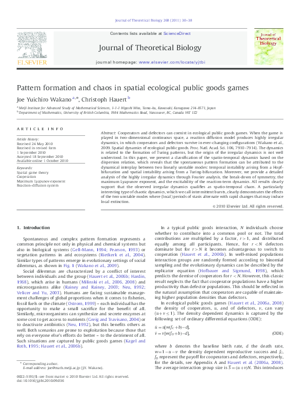 (PDF) Pattern formation and chaos in spatial ecological public goods games