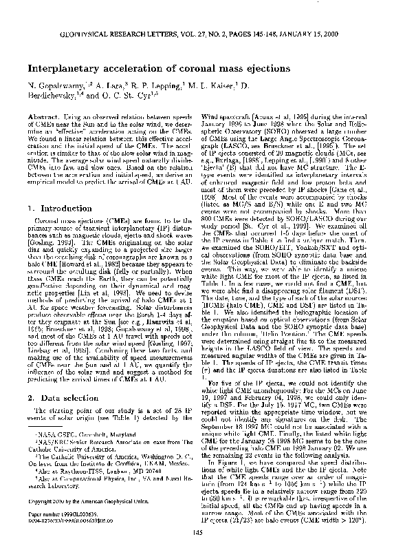 (PDF) Interplanetary acceleration of coronal mass ejections