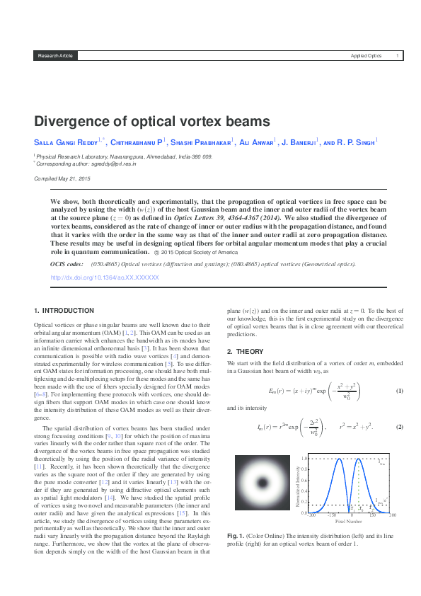 (PDF) Divergence of optical vortex beams
