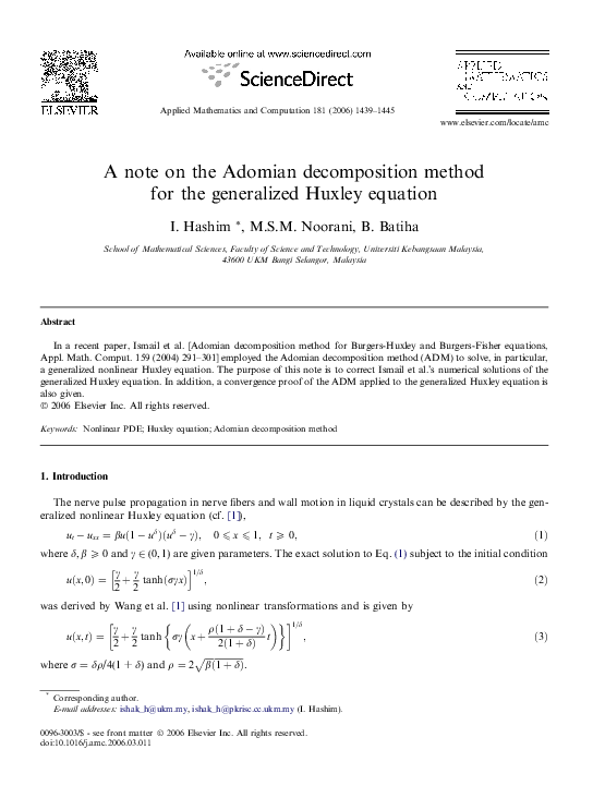 (PDF) A note on the Adomian decomposition method for the generalized ...