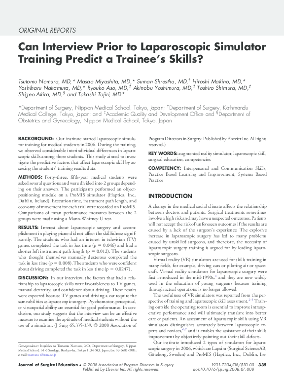 (PDF) Can Interview Prior to Laparoscopic Simulator Training Predict a ...