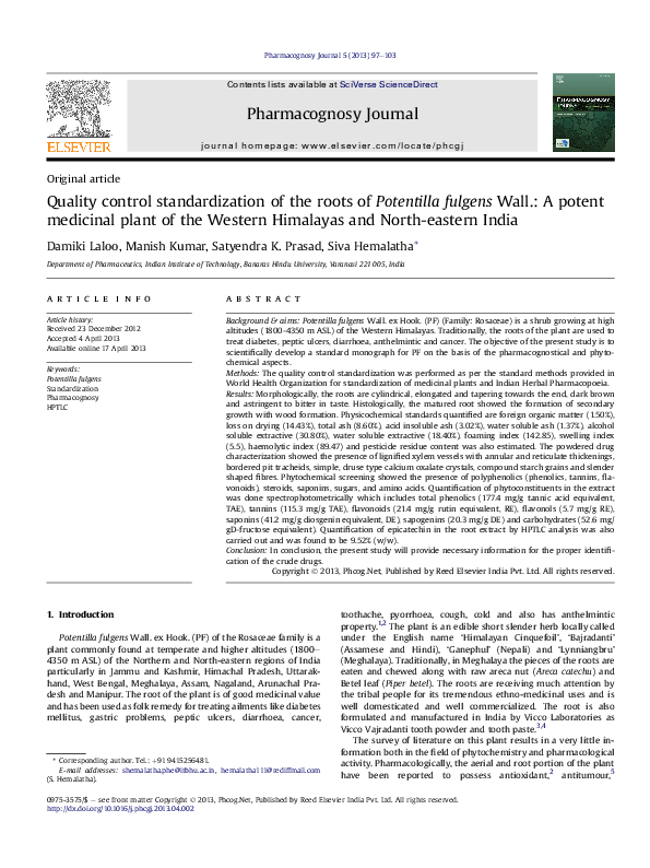 (PDF) Quality control standardization of the roots of Potentilla ...