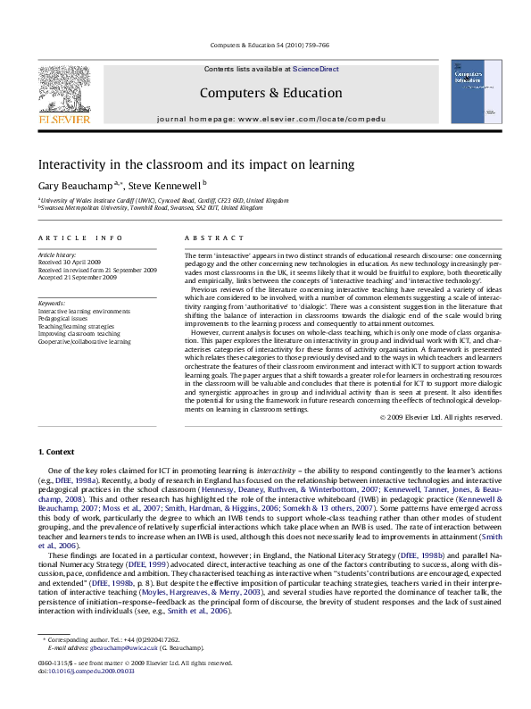 (PDF) Interactivity in the classroom and its impact on learning
