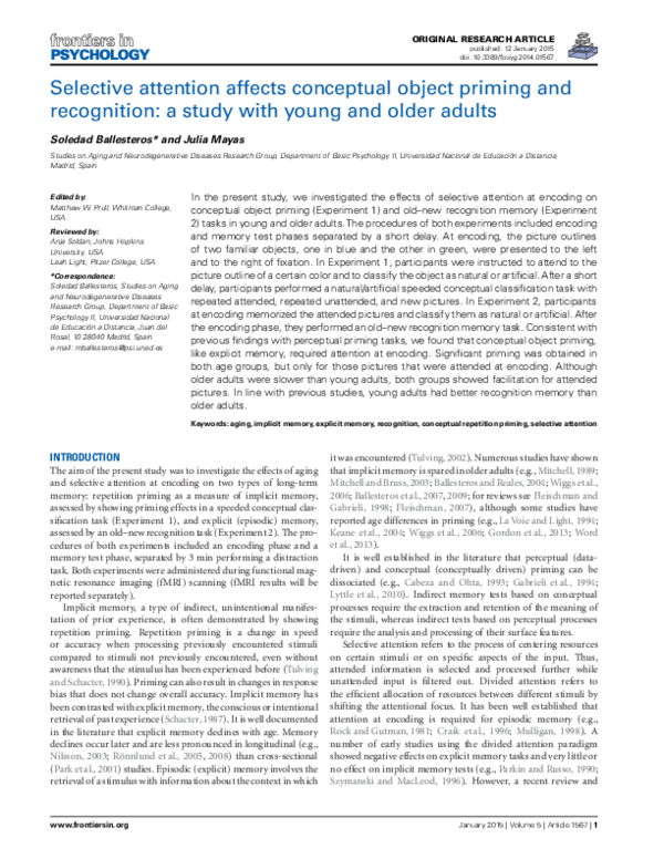 Selective attention affects conceptual object priming and recognition ...