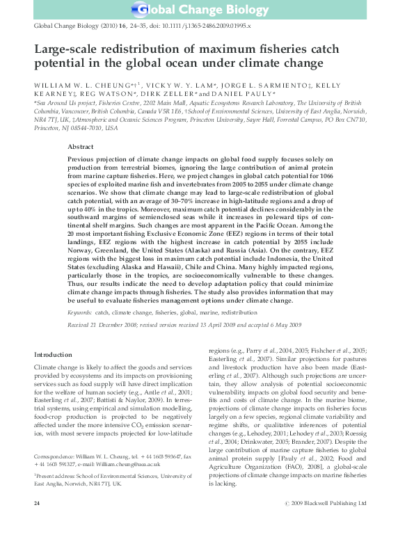 (PDF) Large-scale redistribution of maximum fisheries catch potential ...