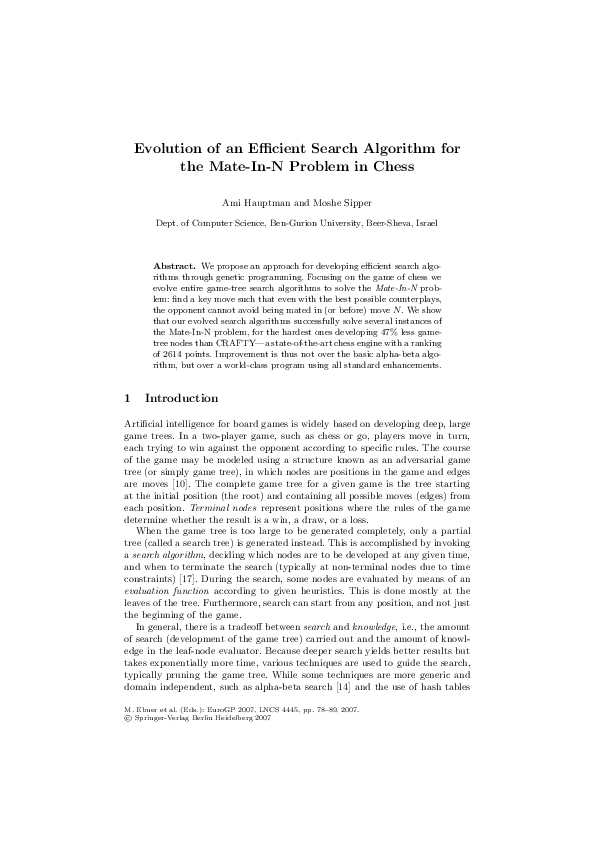 (PDF) Evolution of an Efficient Search Algorithm for the Mate-In-N ...