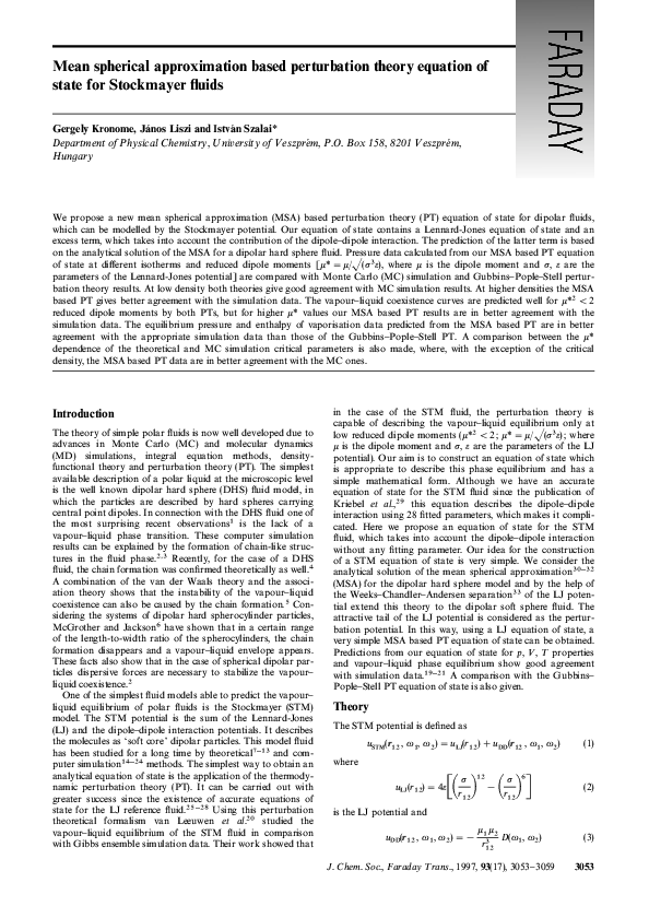 (PDF) Mean spherical approximation based perturbation theory equation