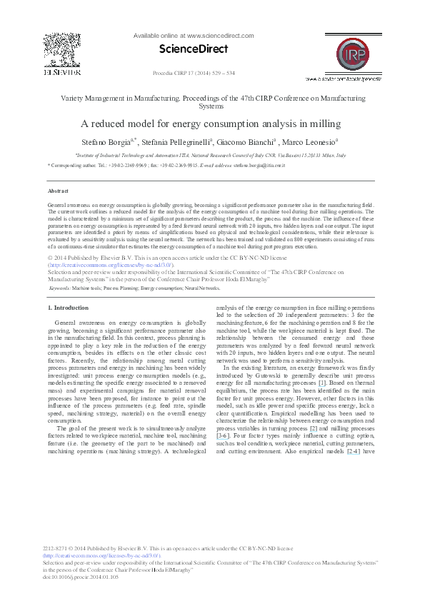 (PDF) A Reduced Model for Energy Consumption Analysis in Milling