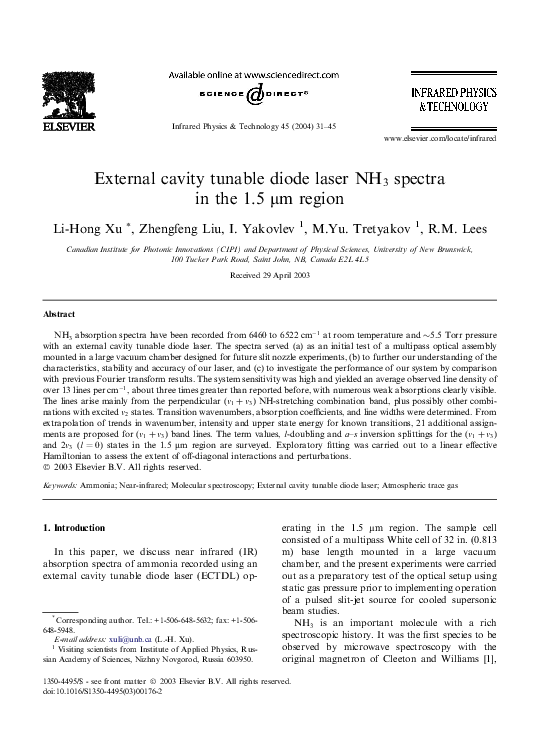 (PDF) External cavity tunable diode laser NH3 spectra in the 1.5 μm region