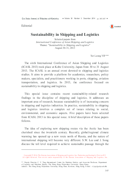 (PDF) Sustainability in Shipping and Logistics