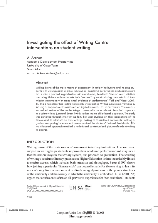 (PDF) Investigating the effect of Writing Centre interventions on ...