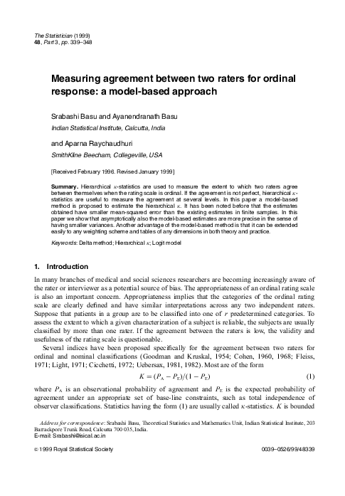 (PDF) Measuring Agreement Between Two Raters for Ordinal Response: a ...