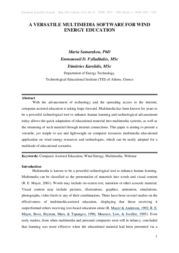 (PDF) A versatile multimedia software for wind energy education
