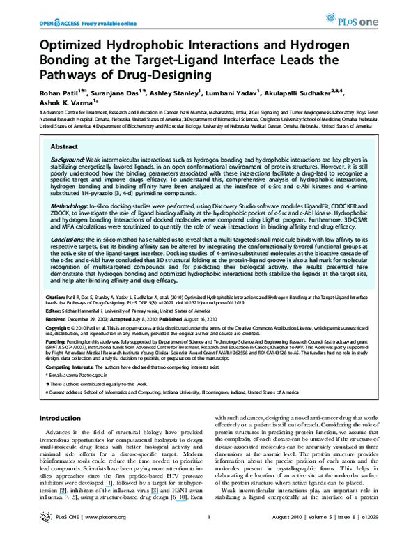 (PDF) Optimized Hydrophobic Interactions and Hydrogen Bonding at the ...