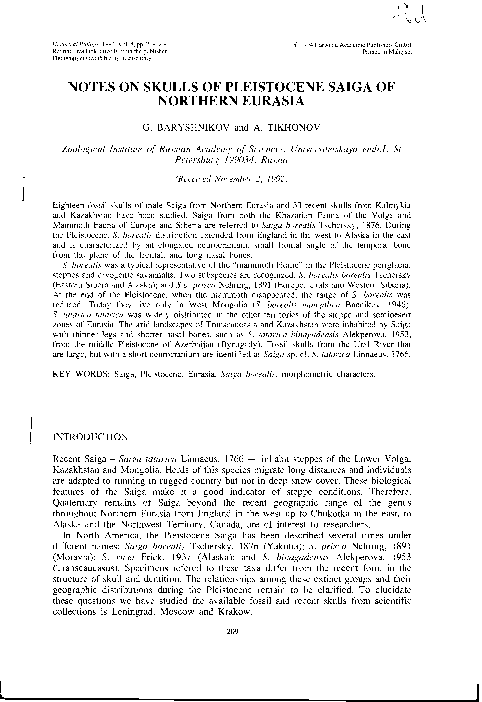 (PDF) Notes on skulls of Pleistocene Saiga of Northern Eurasia