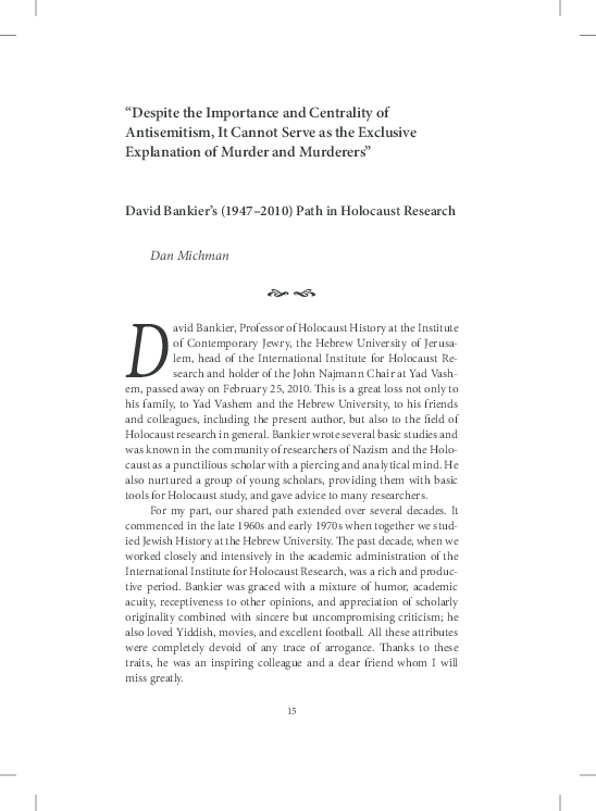 (PDF) “’Despite the Importance and Centrality of Antisemitism, It
